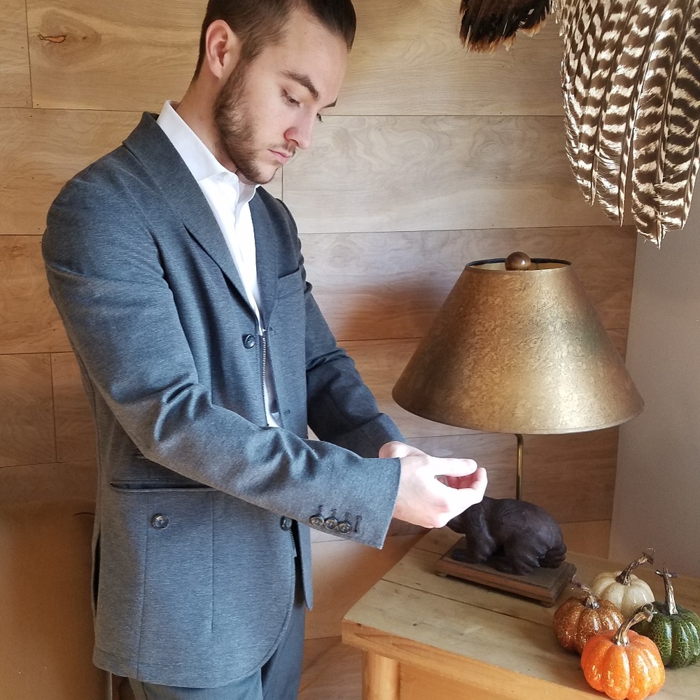 Murano Slim-Fit Shawl Collar Gray Blazer Size S