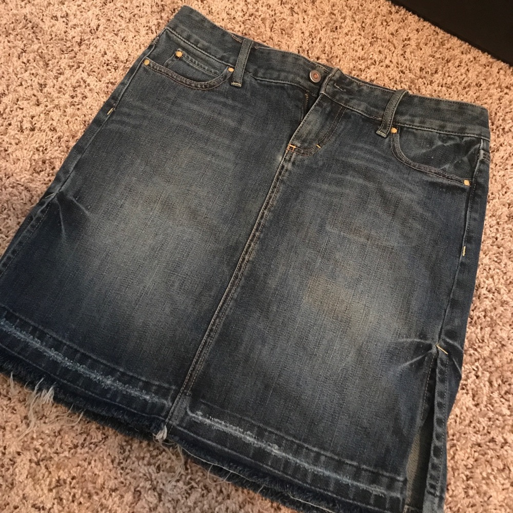 Longer denim mini skirt w/small slits on each side