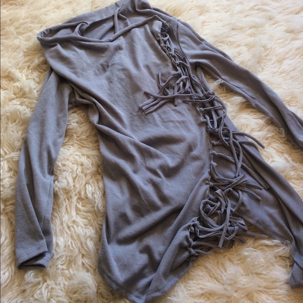 Cowl neck fringe wrap