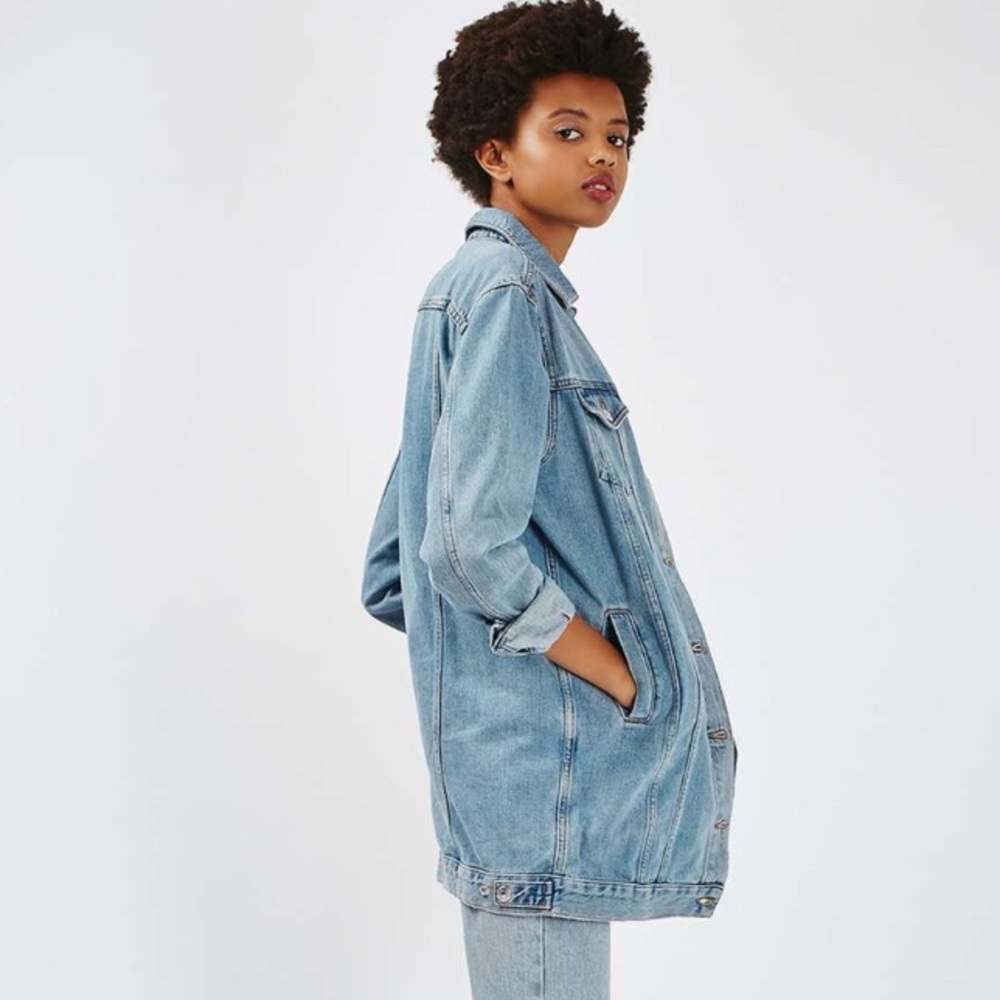 Topshop oversized moto denim jacket