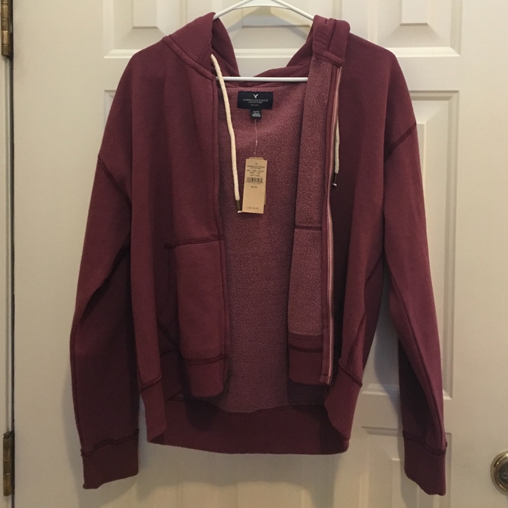 Burgundy American Eagle Zip up Hoodie