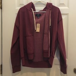 Burgundy American Eagle Zip up Hoodie