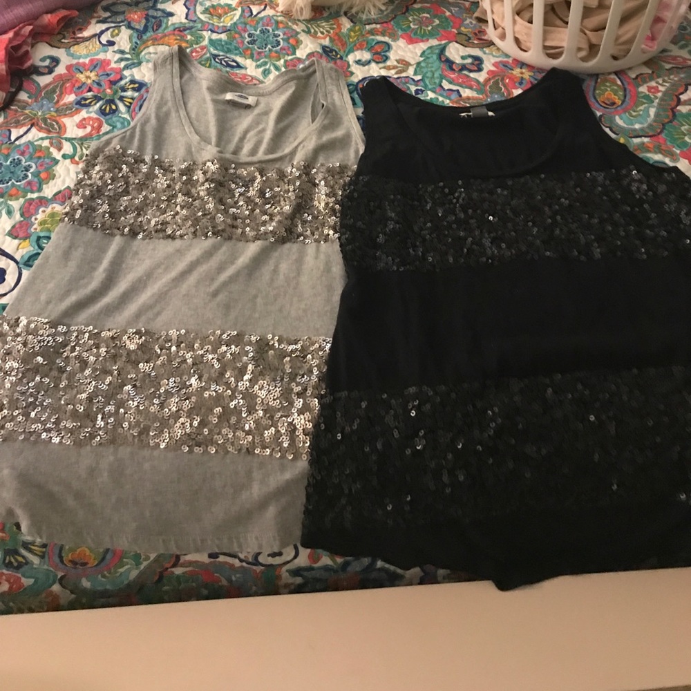 Gray and black Old Navy sequined tank tops
