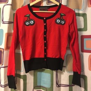 Voodoo Vixen red 8 ball cherries cardigan Medium
