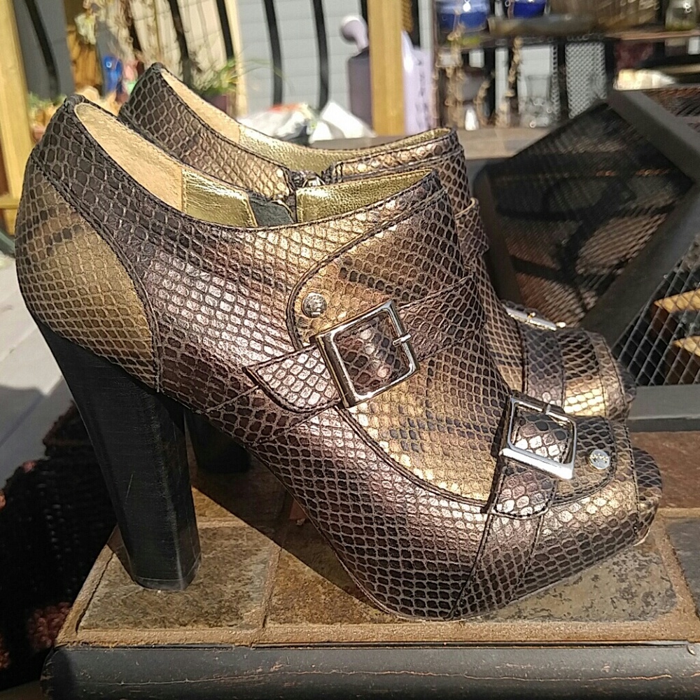 Snake Print Open Toe Booties - image 3