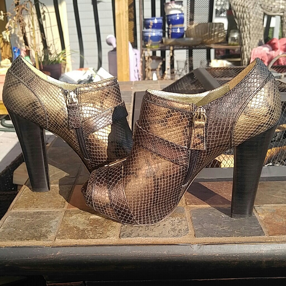Snake Print Open Toe Booties - image 5