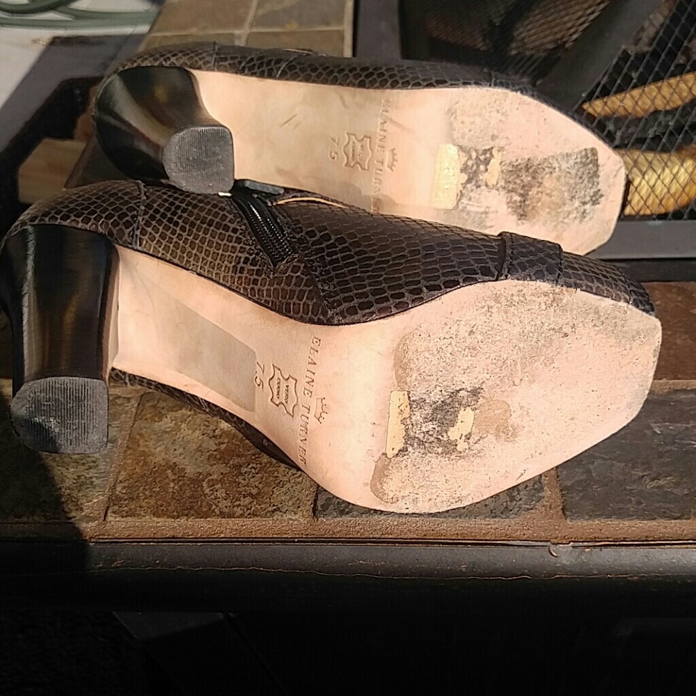 Snake Print Open Toe Booties - image 7