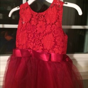 Girls lace tule and chiffon dress size 7 red Xmas