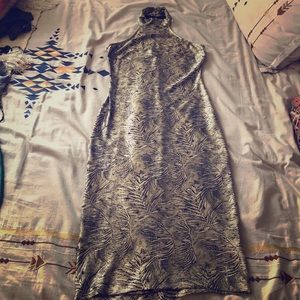 Mid length gold foil cocktail dress