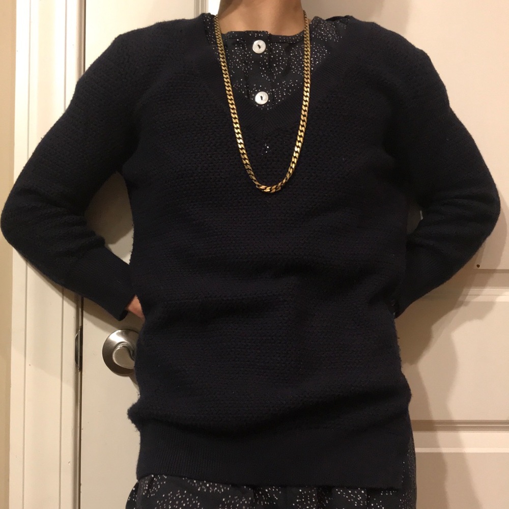 Theory Pima Cotton/Cashmere Navy Sweater - Picture 7 of 8