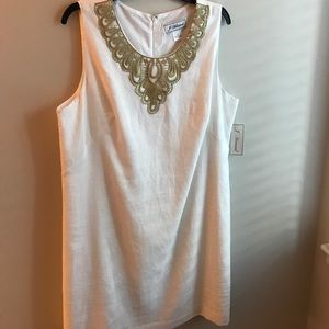 NWT J. Howard White with Gold Embroidery Dress