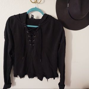 Grunge Black Lace Up Forever 21 Hoodie✔️