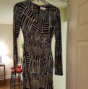Calvin Klein faux wrap black and white dress