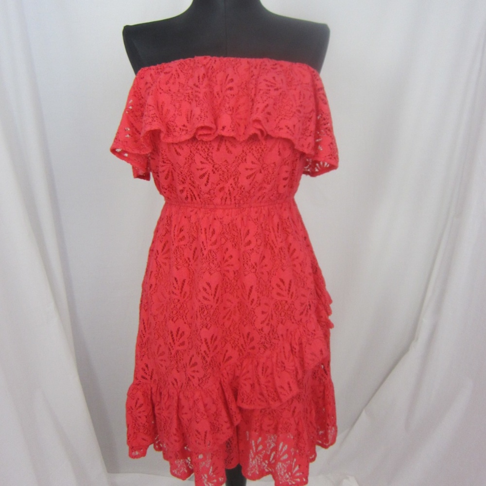 Vintage Qurio Coral Strapless Lacy Boho Dress Sm