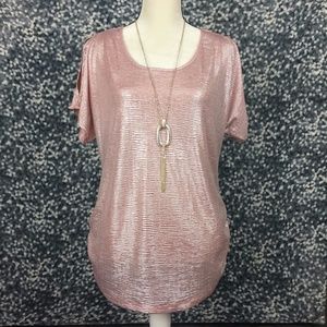 Sold NWT Espresso Metallic Shiny S/S Ruched Top