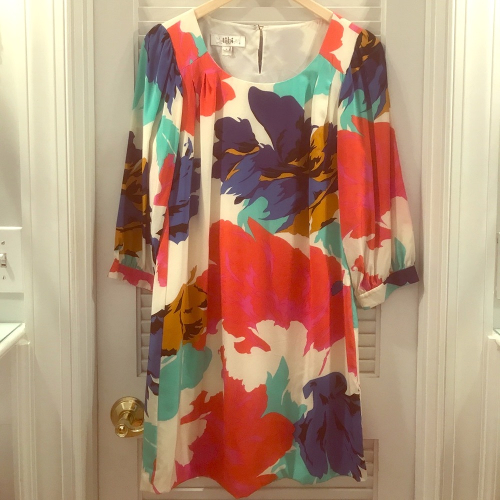 Tibi Silk Floral Dress with 3/4 Sleeves size 4