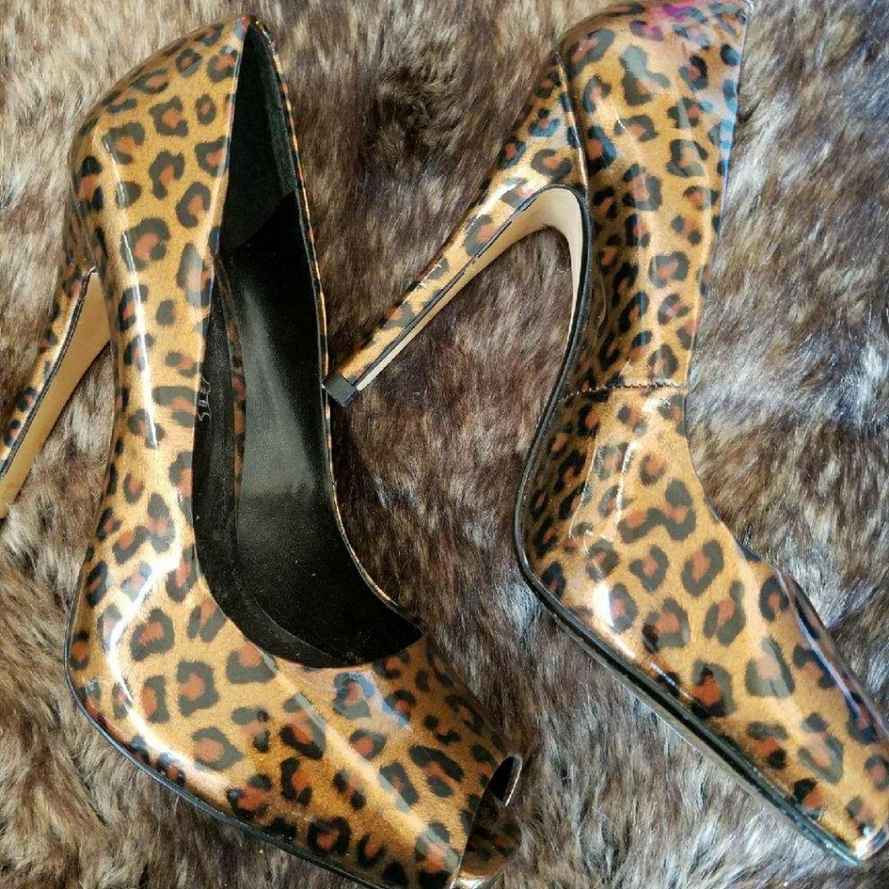 Aldo Leopard Print Peep Toe Heels
