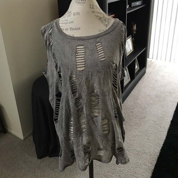 Torrid Tops - Destructed Mineral Washed Muscle Tee