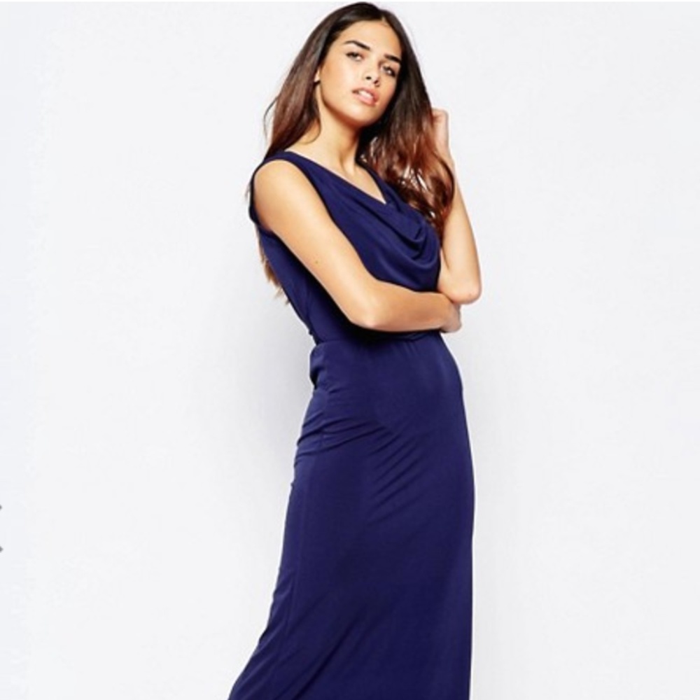 Navy Maxi Dress with Drape Neck Line
