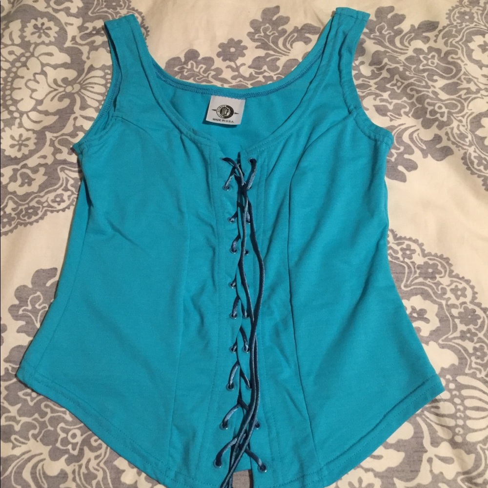 Blue tie front crop top 💁