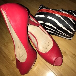 Red peep toe heels