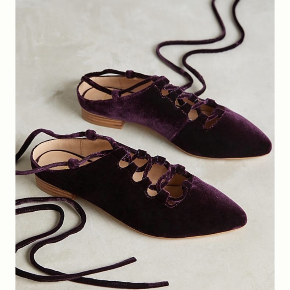 Velvet lace up slides