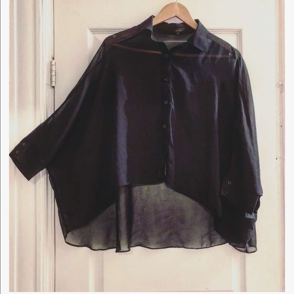LF Millau hi-low black sheer blouse