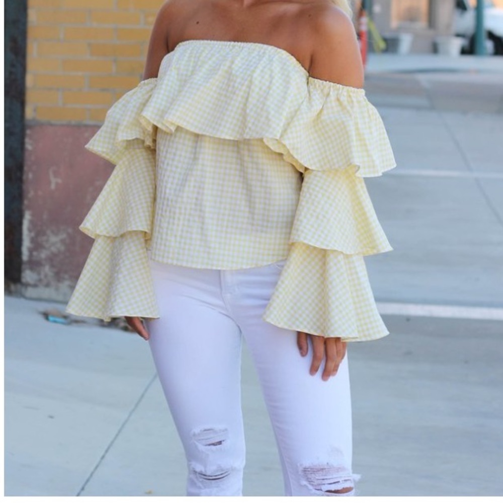 Yellow Gingham Off the Shoulder Top