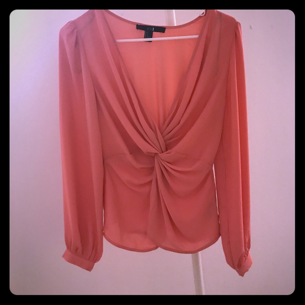Forever21 coral twist long sleeve blouse small
