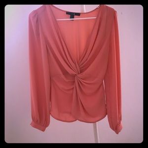 Forever21 coral twist long sleeve blouse small