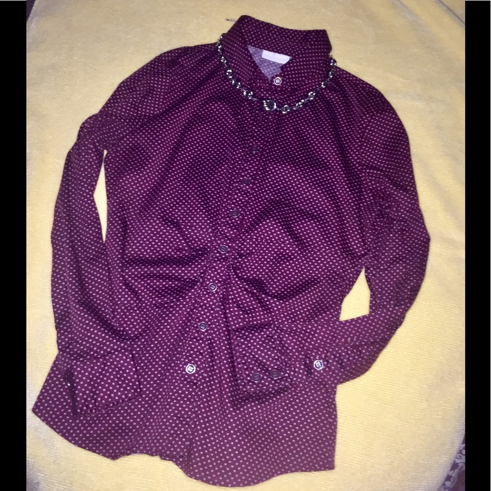 NY&CO Wine & White Polka-Dot Fitted Shirt