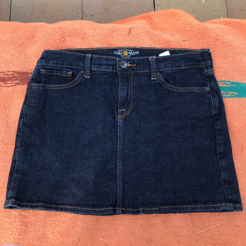 Lucky Brand dark denim mini skirt 15 inches long