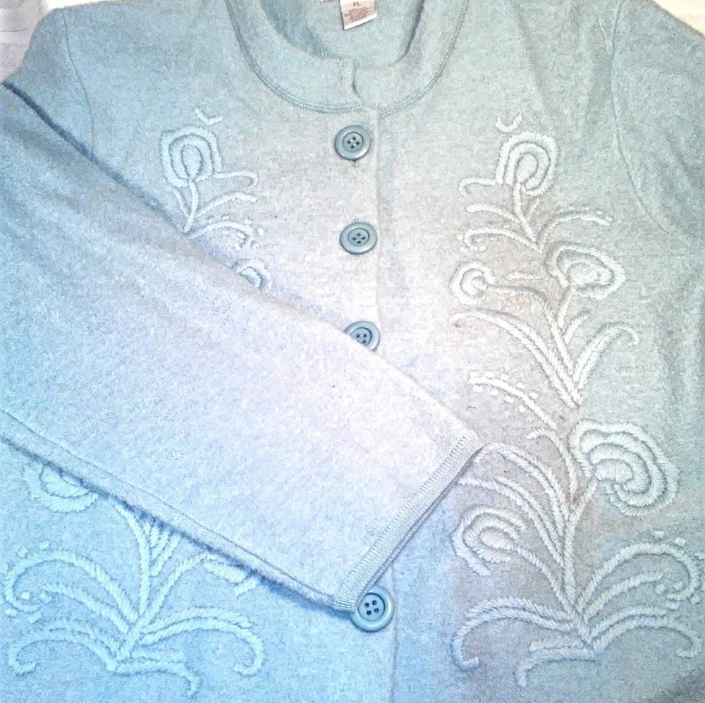Vintage Boiled Wool 50's Style Cardigan/Embroidery 12P