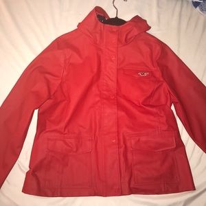 Red Hollister rain jacket