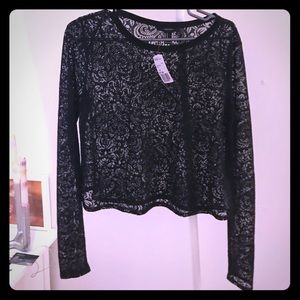 Forever21 sheer box cropped long sleeve black M