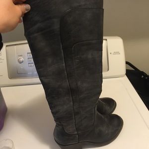 Gray/black tall boots