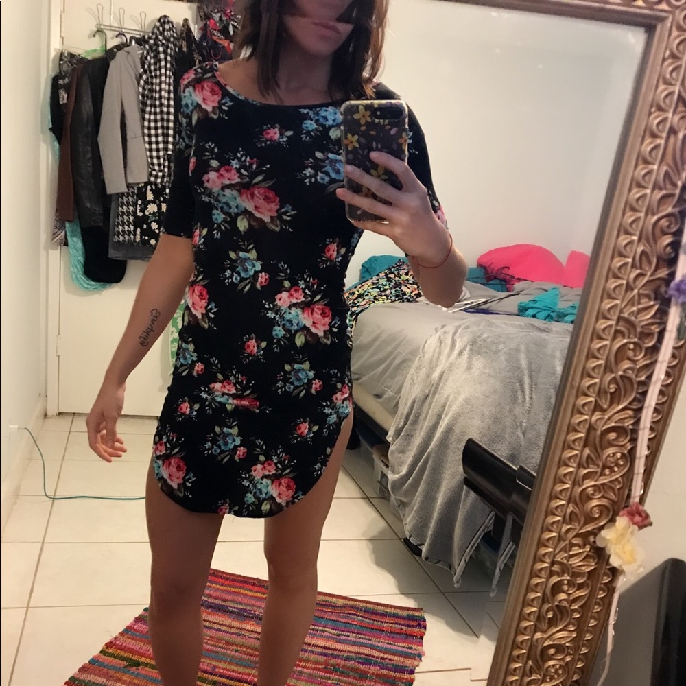 Black floral mini dress