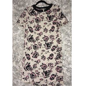 Black, Beige, Hot Pink Flower Print Dress