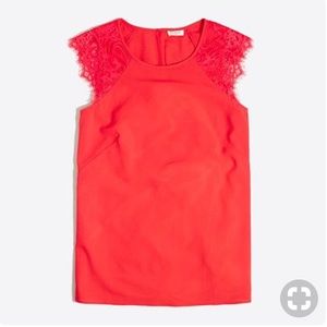 J. Crew Factory Lace Sleeve Red Top