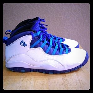 A pair of Charlotte edition Jordan 10's
