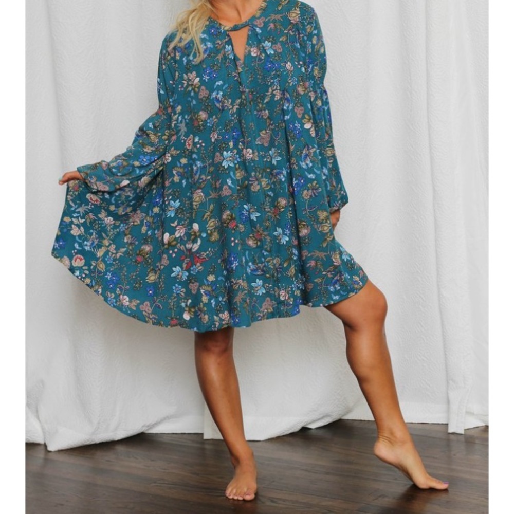 Teal Floral Dress