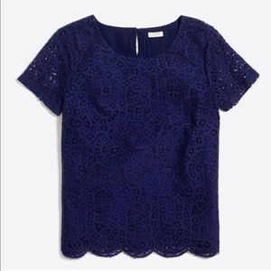 J. Crew Factory Lace Scallop Short Sleeve Top Blue