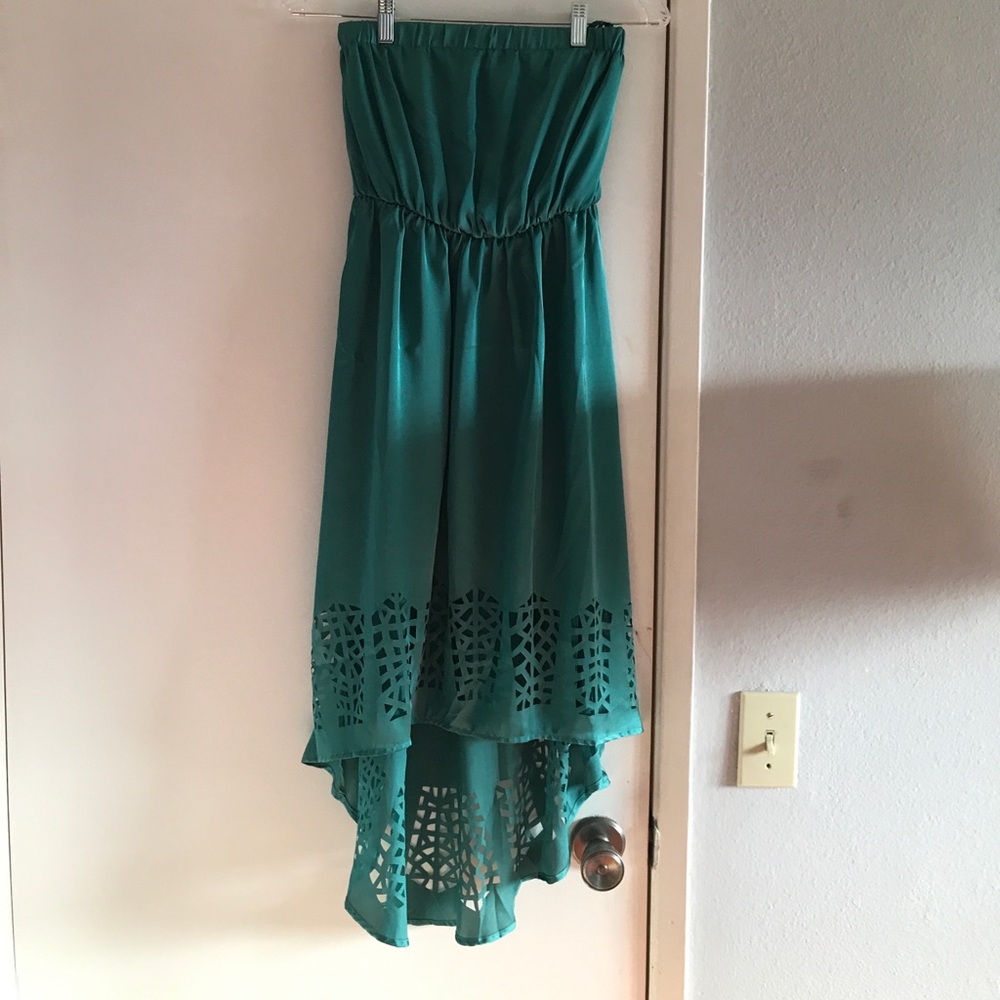 Strapless turquoise hi-low dress. Never worn!
