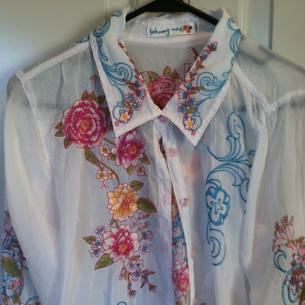 Johnny Was White Embroidery Blouse