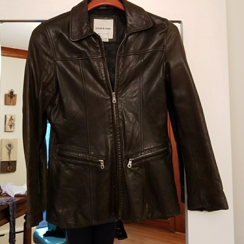 Andrew Marc  black lambskin leather jacket