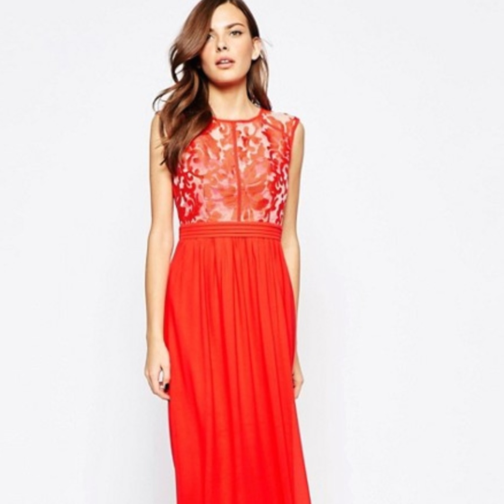 Red Maxi Dress with Burn Out Top