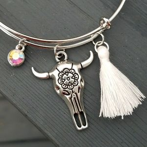 New bull skull bracelet, boho bracelet, long horn