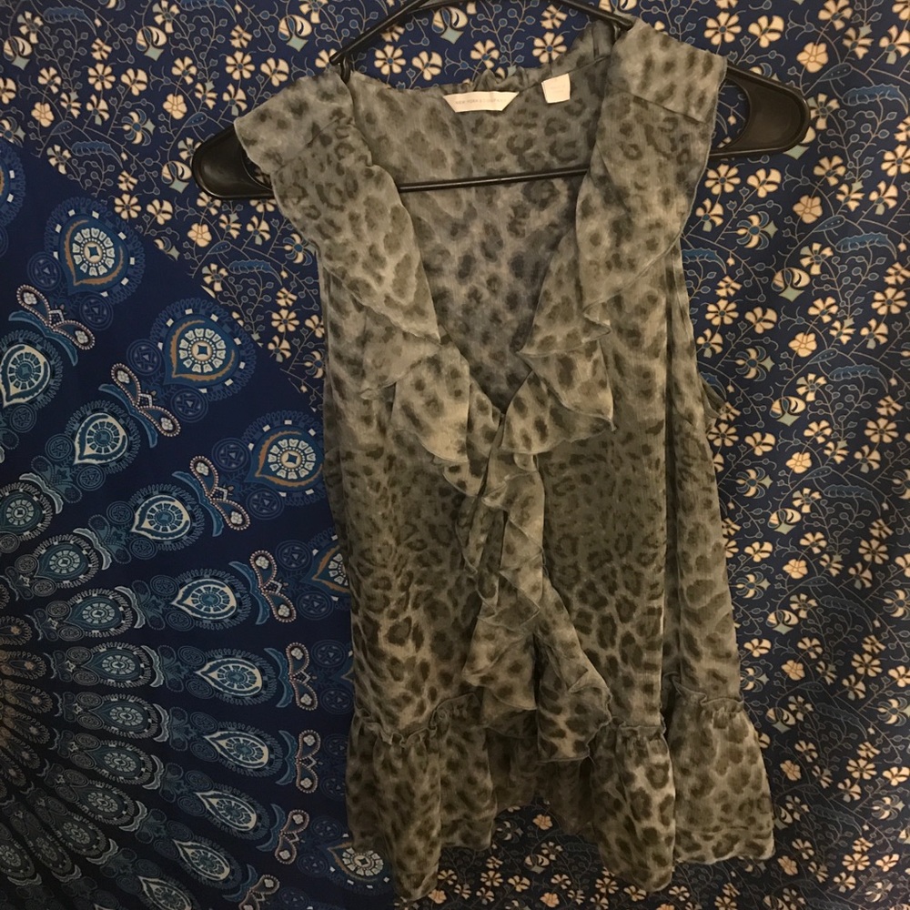 Button up gray leopard print blouse