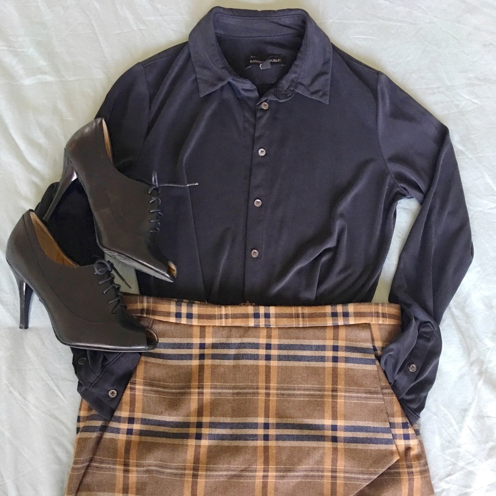 Zara Brown Plaid Origami Skirt with Pockets