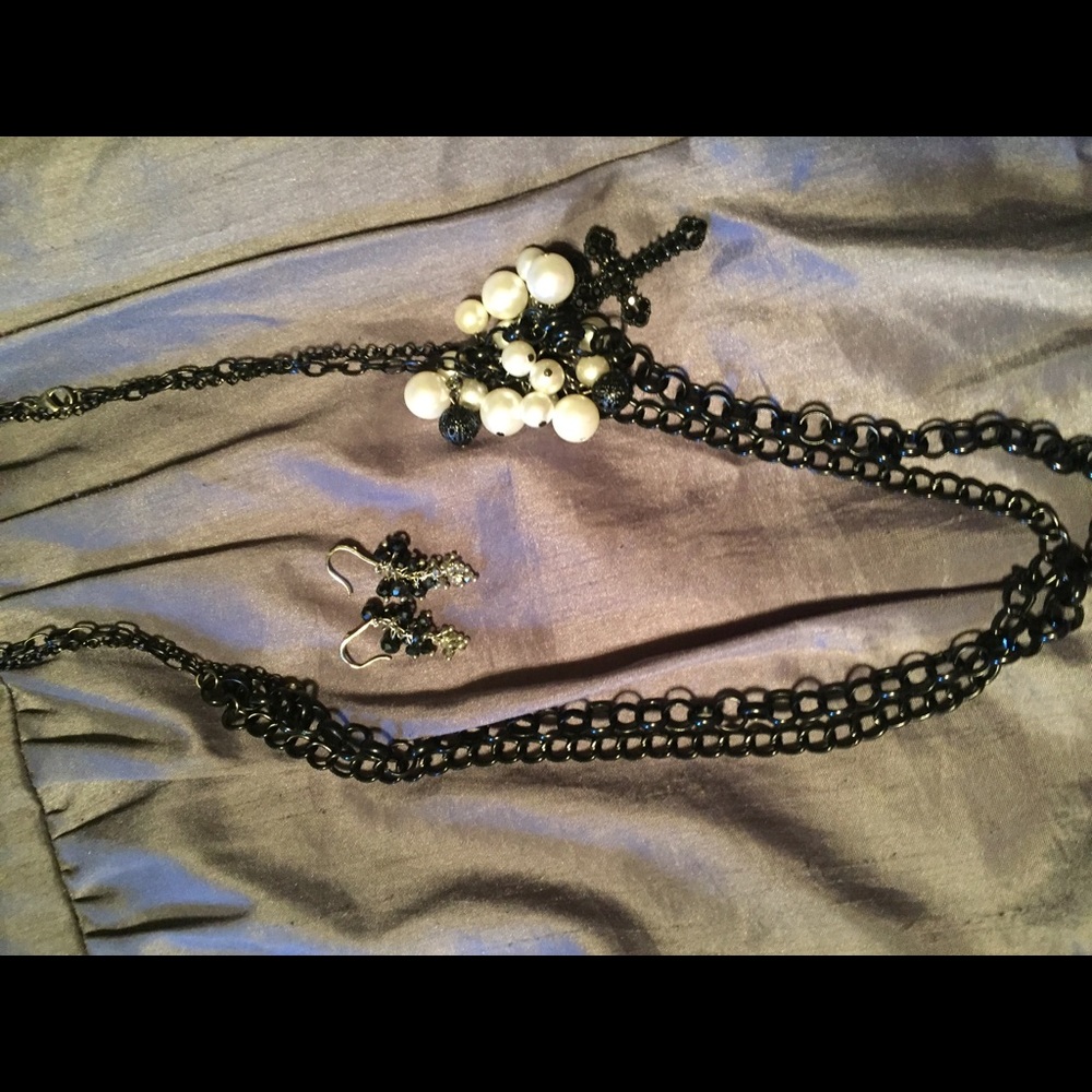 Black beaded necklace and earrings